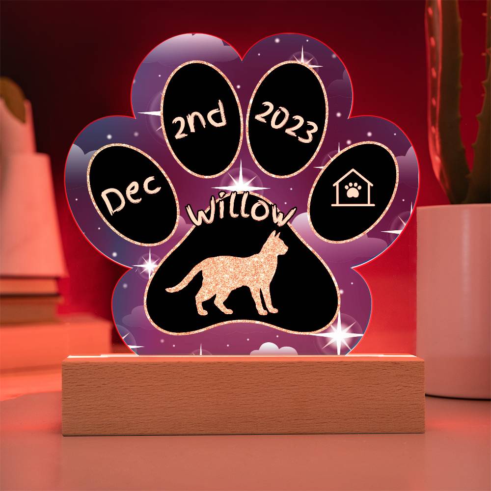 Suphalak Cat Gotcha Day Plaque - Custom 7" LED Acrylic Paw Print Pet Keepsake