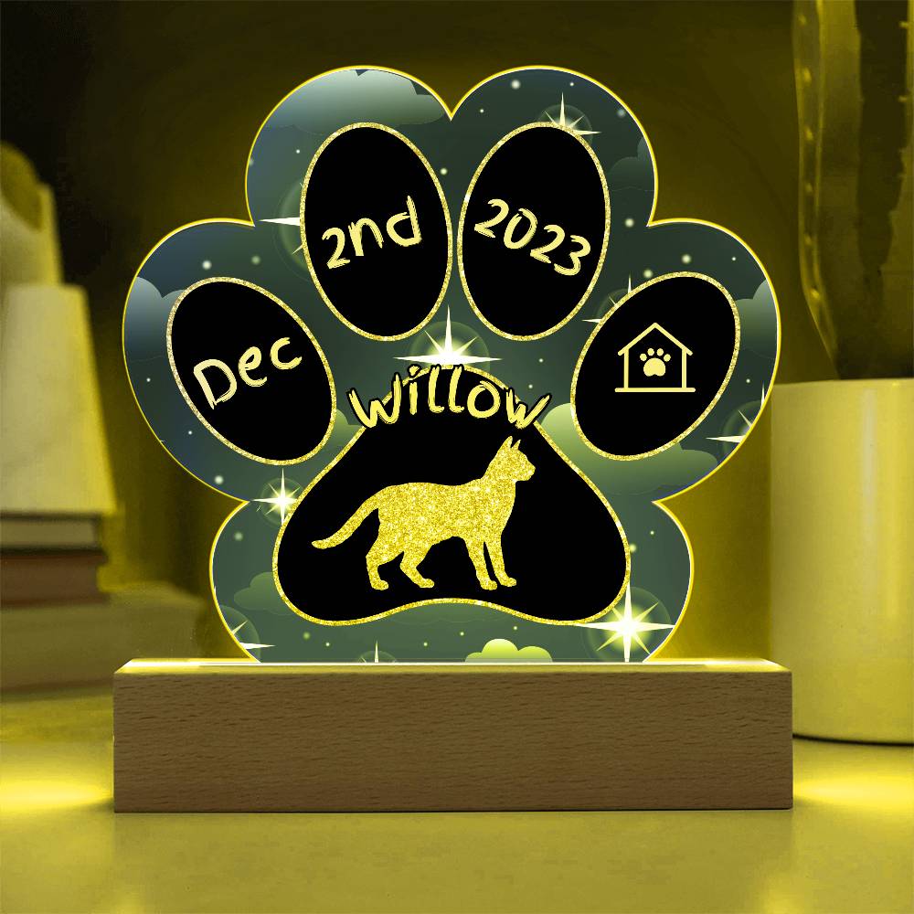Suphalak Cat Gotcha Day Plaque - Custom 7" LED Acrylic Paw Print Pet Keepsake