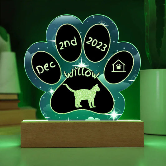 Shop our thai personalized cat gotcha day acrylic paw print plaque featuring the Battery Powered LED Base style option from MySisterIsASurvivor.