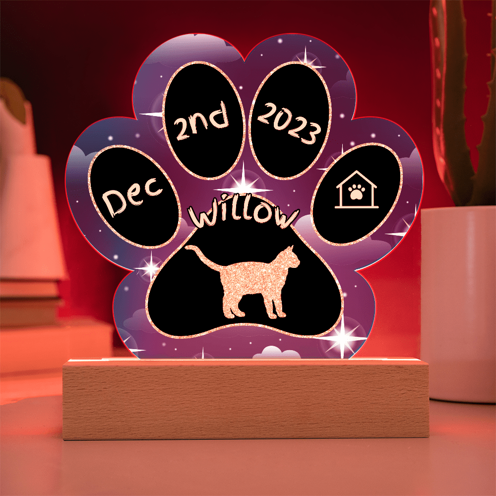 Thai Cat Gotcha Day Plaque - Personalized 7" LED Acrylic Paw Print Pet Gift