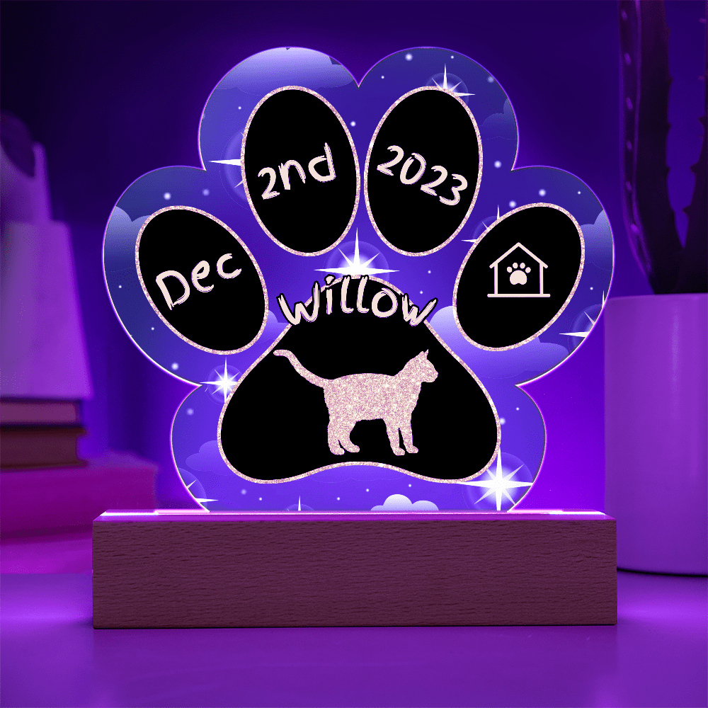 Thai Cat Gotcha Day Plaque - Personalized 7" LED Acrylic Paw Print Pet Gift