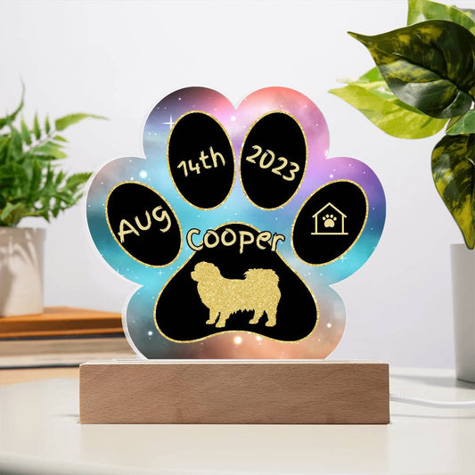 Tibetan Spaniel personalized Gotcha Day acrylic dog plaque - 7" paw print gift