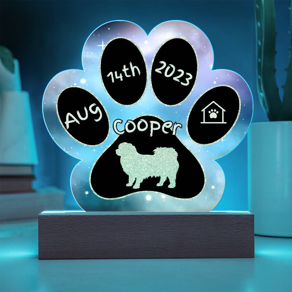 Tibetan Spaniel personalized Gotcha Day acrylic dog plaque - 7" paw print gift