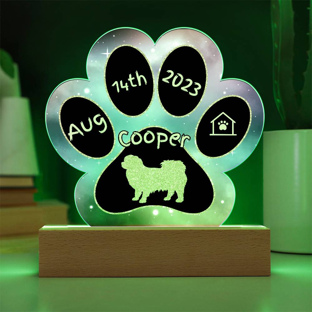 Tibetan Spaniel personalized Gotcha Day acrylic dog plaque - 7" paw print gift