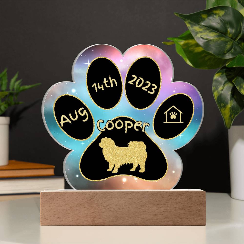 Tibetan Spaniel personalized Gotcha Day acrylic dog plaque - 7" paw print gift