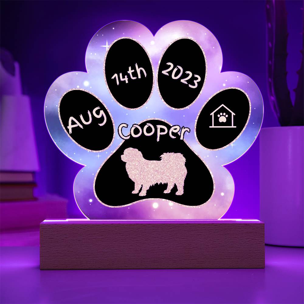 Tibetan Spaniel personalized Gotcha Day acrylic dog plaque - 7" paw print gift