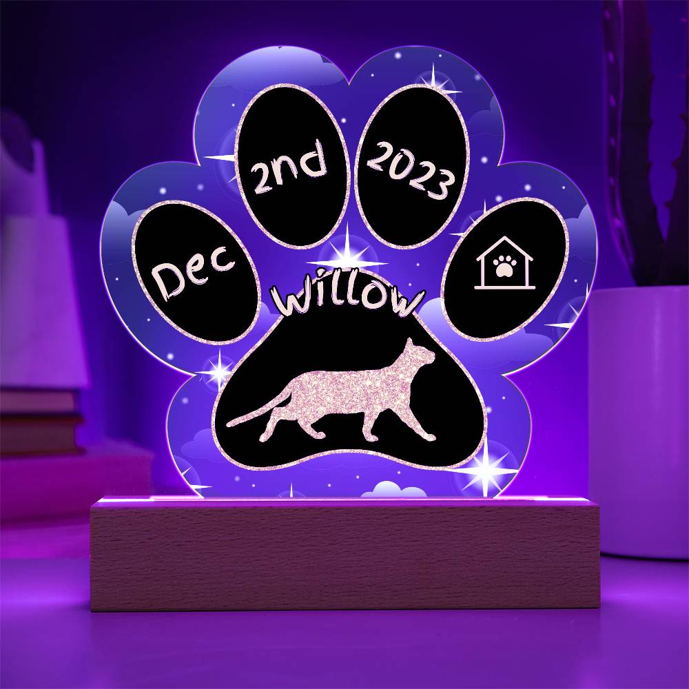 Tonkinese Cat Gotcha Day Plaque - Custom 7" LED Acrylic Paw Print Keepsake Gift