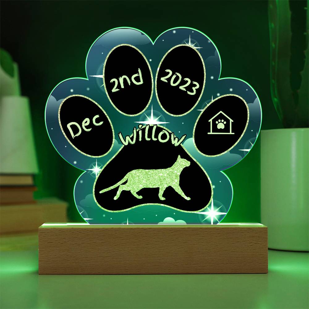Tonkinese Cat Gotcha Day Plaque - Custom 7" LED Acrylic Paw Print Keepsake Gift