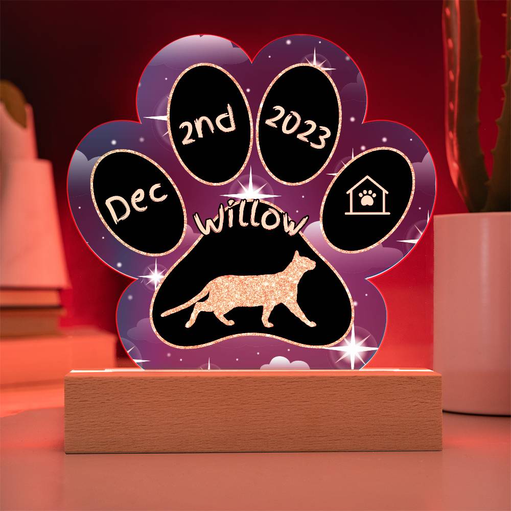 Tonkinese Cat Gotcha Day Plaque - Custom 7" LED Acrylic Paw Print Keepsake Gift