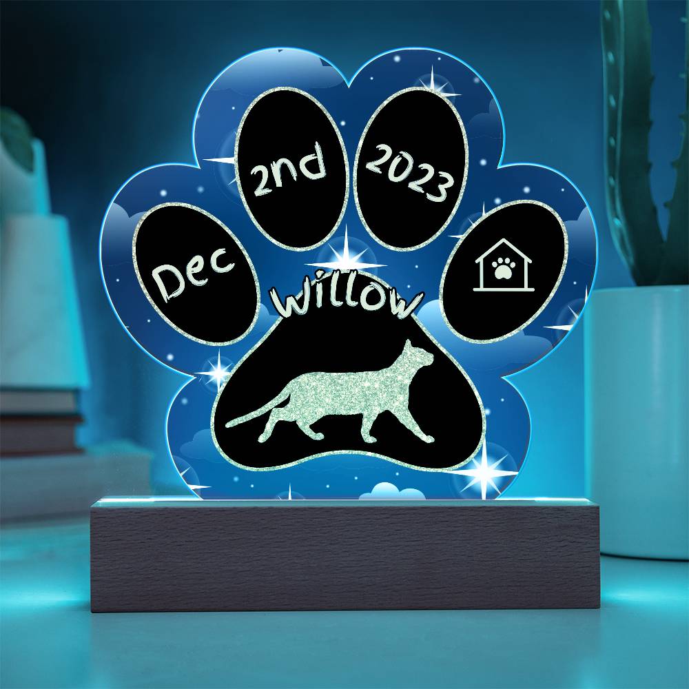 Tonkinese Cat Gotcha Day Plaque - Custom 7" LED Acrylic Paw Print Keepsake Gift