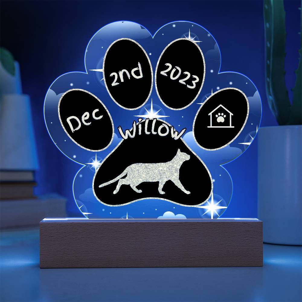 Tonkinese Cat Gotcha Day Plaque - Custom 7" LED Acrylic Paw Print Keepsake Gift