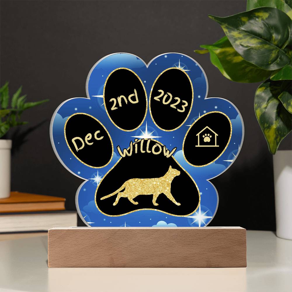 Tonkinese Cat Gotcha Day Plaque - Custom 7" LED Acrylic Paw Print Keepsake Gift