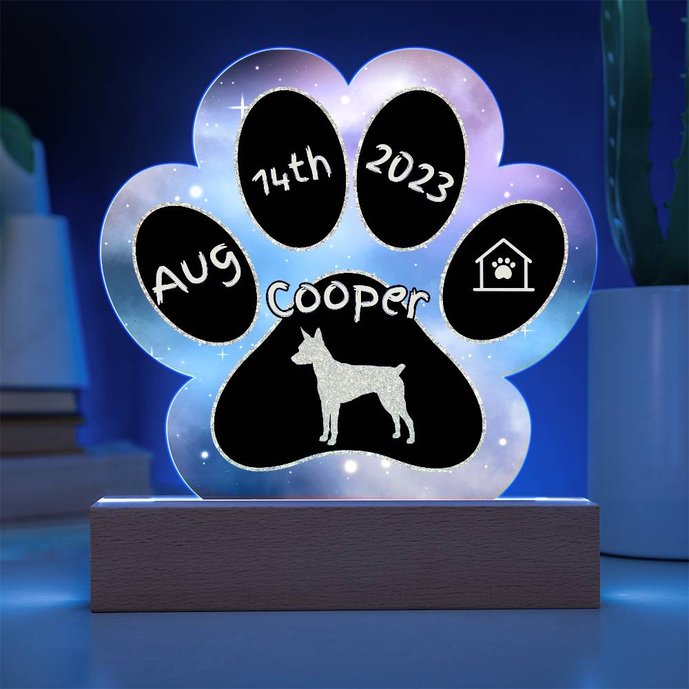 Toy Fox Terrier personalized Gotcha Day acrylic dog plaque - 7" paw print gift