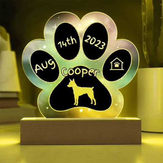 Shop our toy fox terrier personalized dog gotcha day acrylic paw print plaque featuring the Battery Powered LED Base style option from MySisterIsASurvivor.