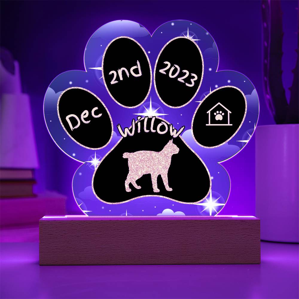 Toybob Cat Gotcha Day Plaque - Personalized 7" LED Acrylic Paw Print Adoption Gift