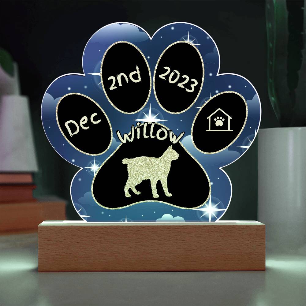 Toybob Cat Gotcha Day Plaque - Personalized 7" LED Acrylic Paw Print Adoption Gift