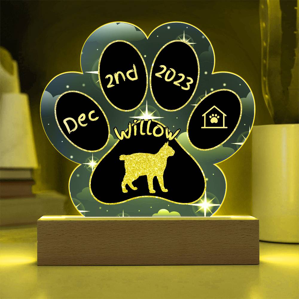 Toybob Cat Gotcha Day Plaque - Personalized 7" LED Acrylic Paw Print Adoption Gift