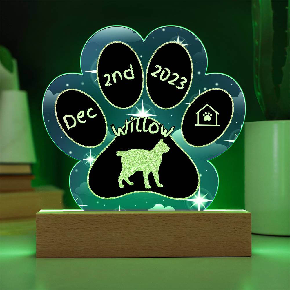 Toybob Cat Gotcha Day Plaque - Personalized 7" LED Acrylic Paw Print Adoption Gift