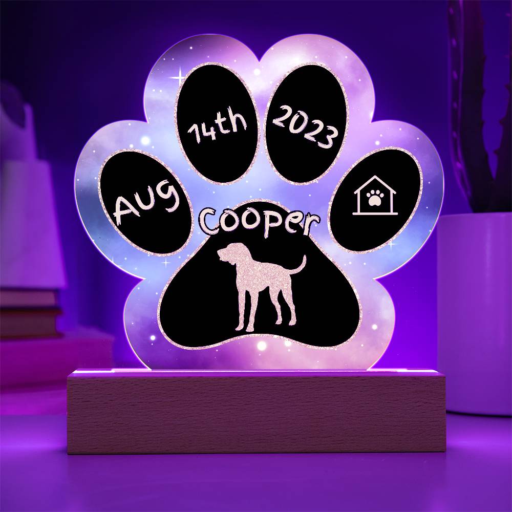 Treeing Walker Coonhound personalized Gotcha Day acrylic dog plaque - 7" paw print gift