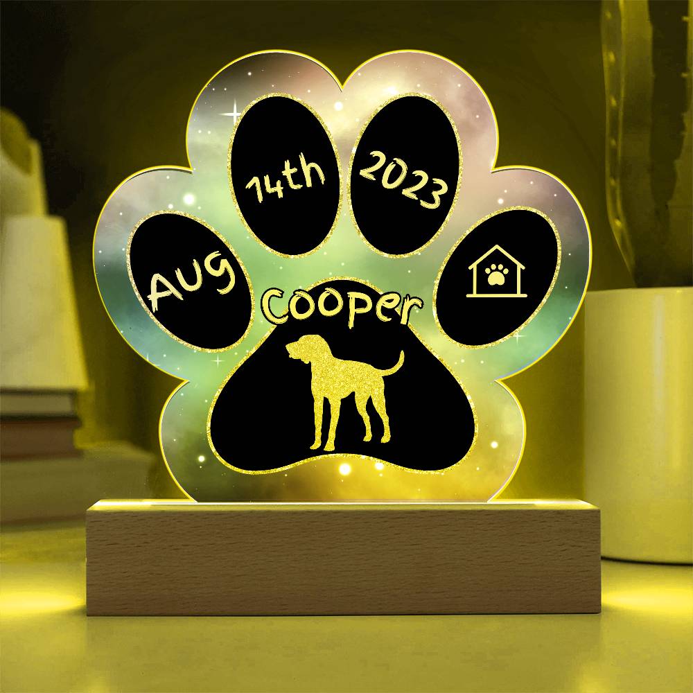 Treeing Walker Coonhound personalized Gotcha Day acrylic dog plaque - 7" paw print gift