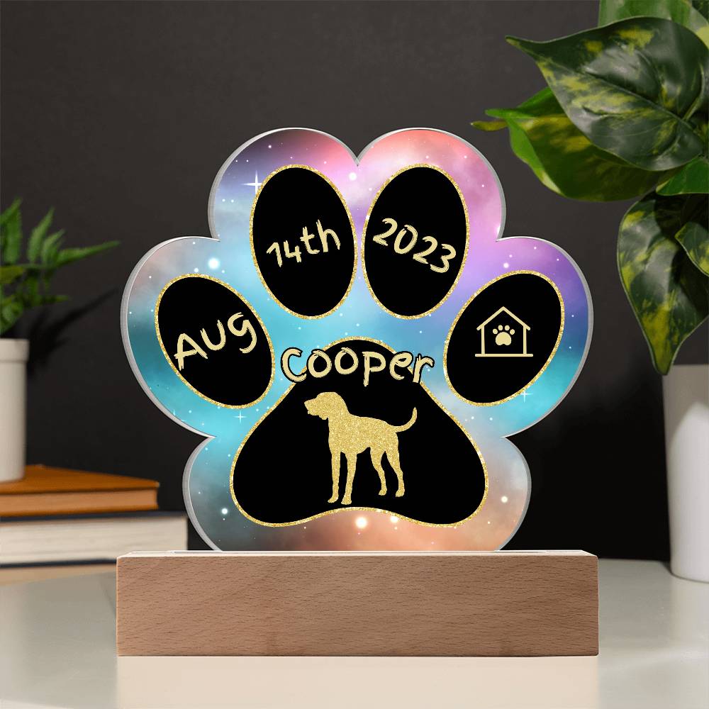 Treeing Walker Coonhound personalized Gotcha Day acrylic dog plaque - 7" paw print gift