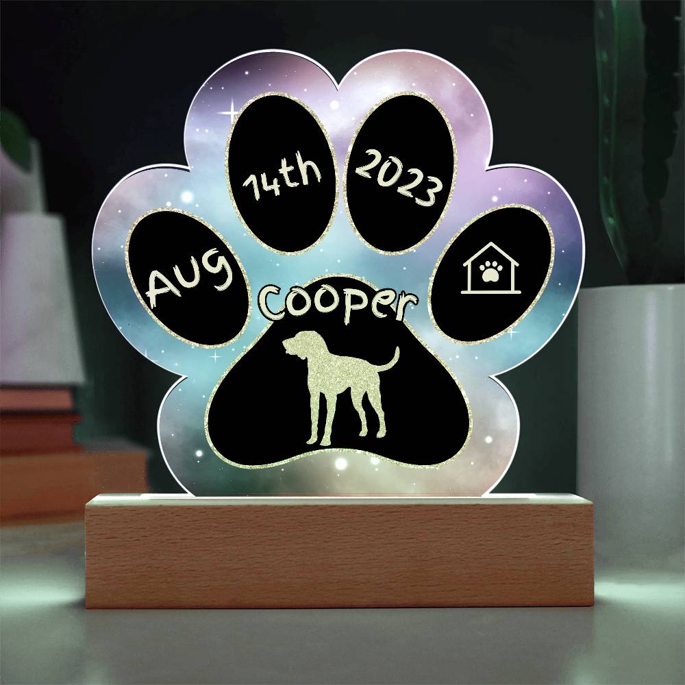 Treeing Walker Coonhound personalized Gotcha Day acrylic dog plaque - 7" paw print gift