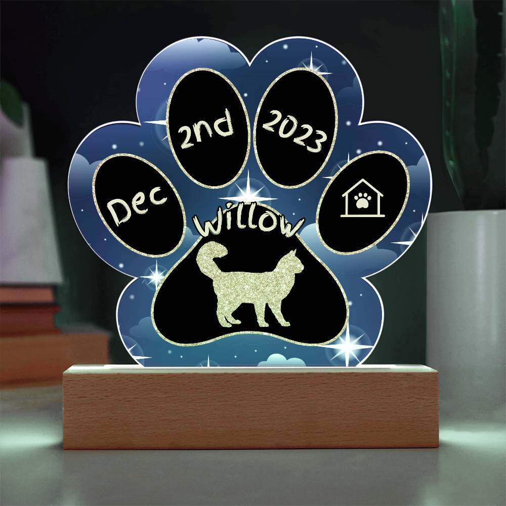 Turkish Angora Cat Gotcha Day Plaque - Personalized 7" LED Acrylic Paw Print Adoption Gift