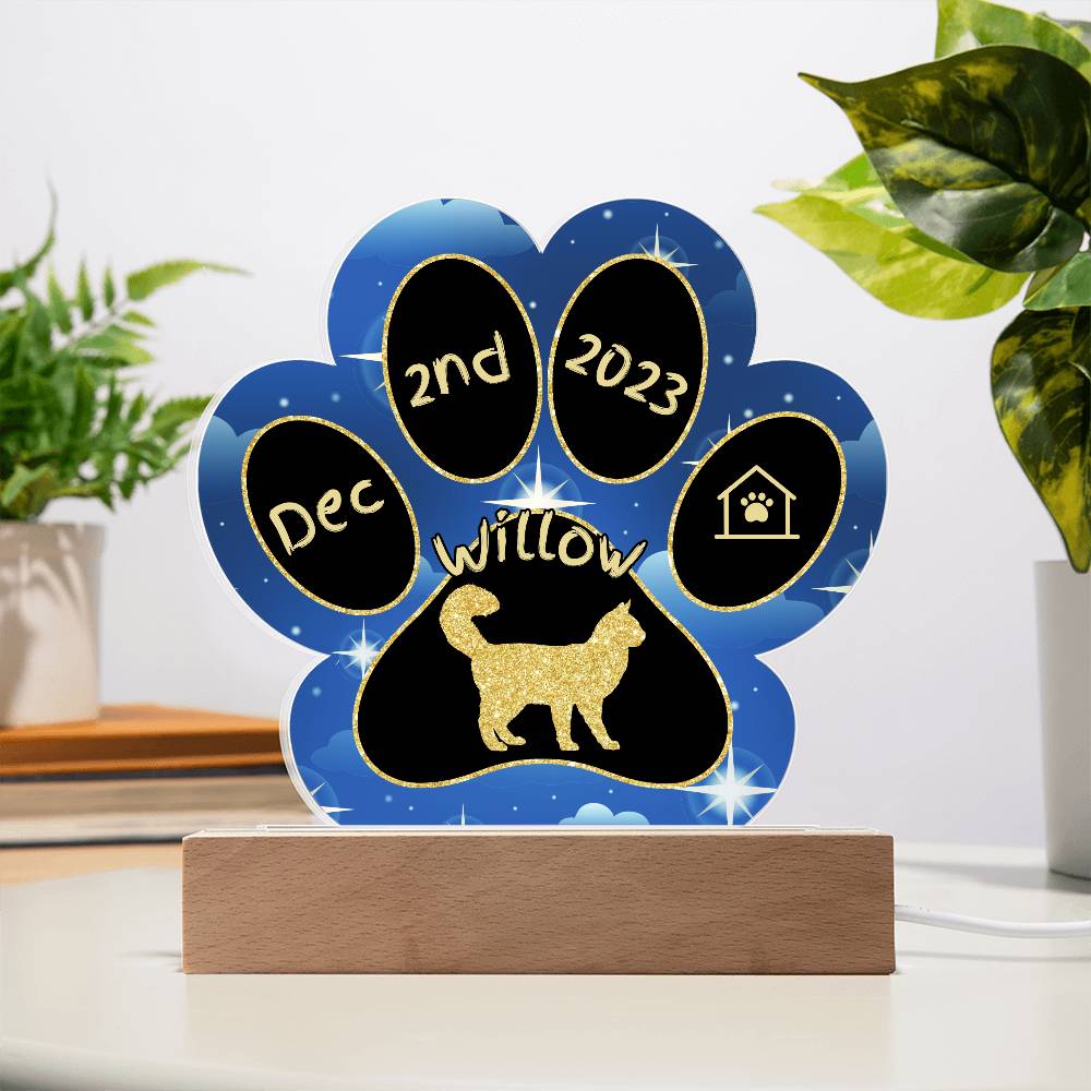 Turkish Angora Cat Gotcha Day Plaque - Personalized 7" LED Acrylic Paw Print Adoption Gift