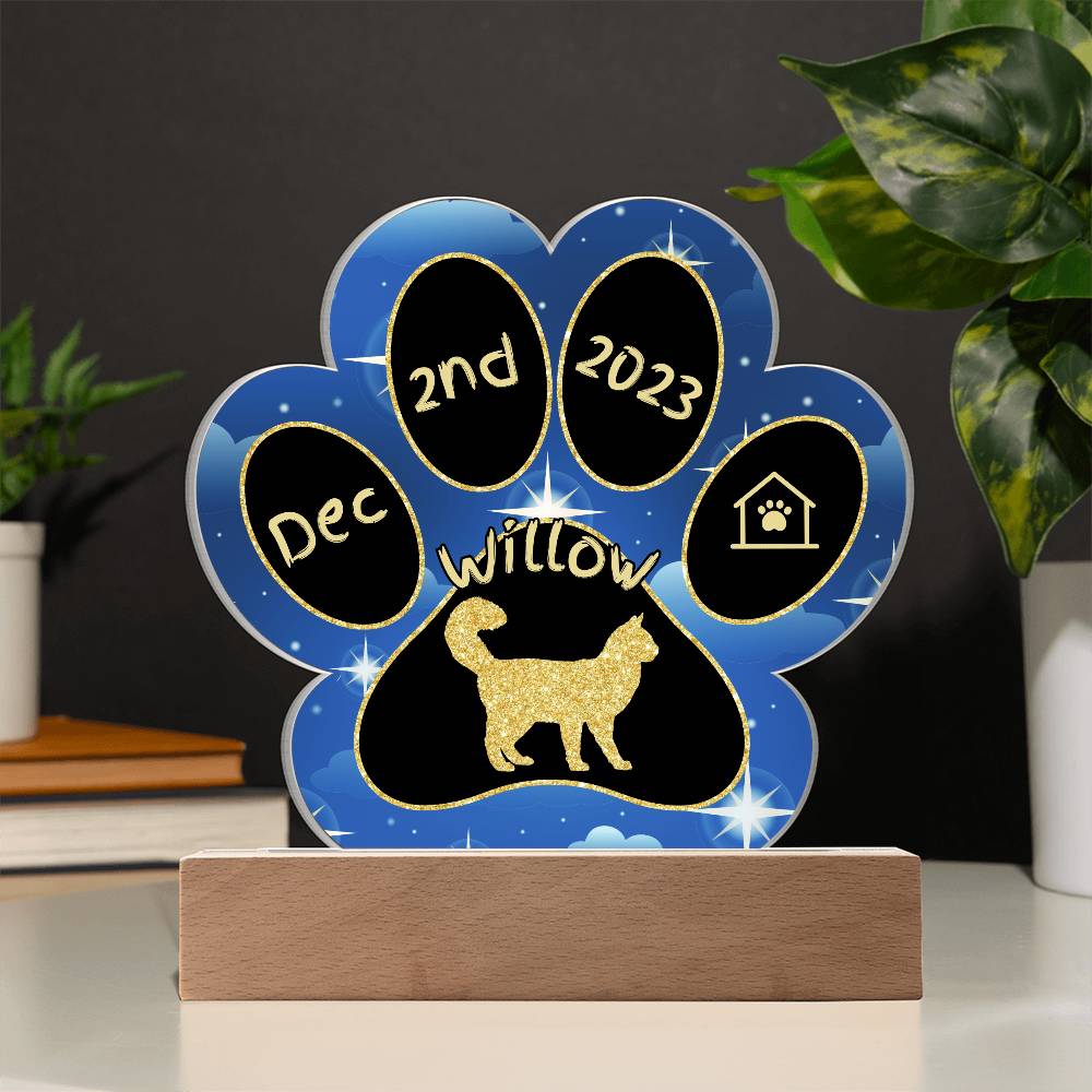 Turkish Angora Cat Gotcha Day Plaque - Personalized 7" LED Acrylic Paw Print Adoption Gift