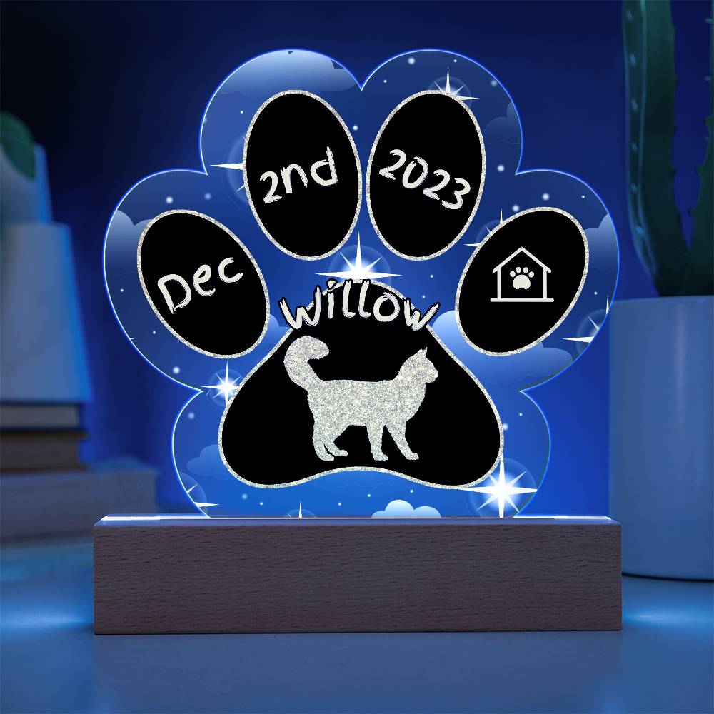 Turkish Angora Cat Gotcha Day Plaque - Personalized 7" LED Acrylic Paw Print Adoption Gift
