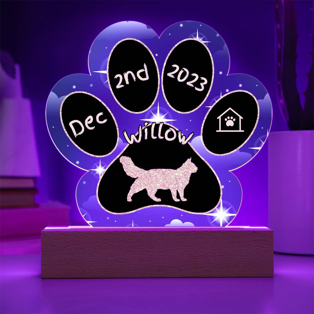 Turkish Van Cat Gotcha Day Plaque - Custom 7" LED Acrylic Paw Print Pet Keepsake