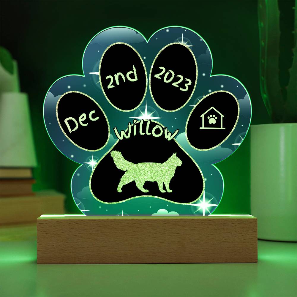 Turkish Van Cat Gotcha Day Plaque - Custom 7" LED Acrylic Paw Print Pet Keepsake