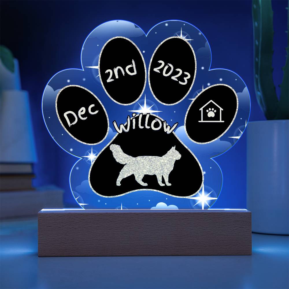 Turkish Van Cat Gotcha Day Plaque - Custom 7" LED Acrylic Paw Print Pet Keepsake