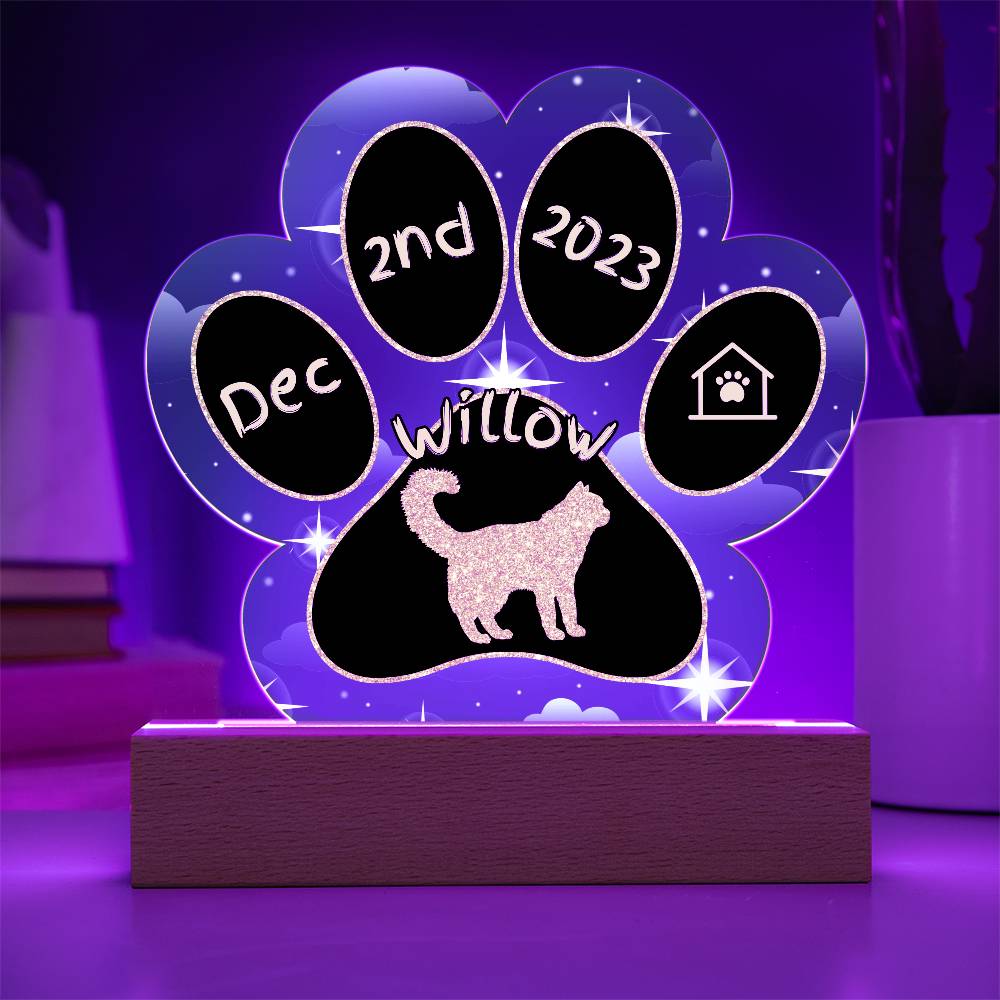 Van Cat Gotcha Day Plaque - Custom 7" LED Acrylic Paw Print Keepsake Gift