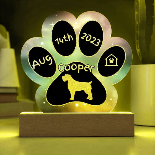 Shop our wirehaired pointing griffon personalized dog gotcha day acrylic paw print plaque featuring the Battery Powered LED Base style option from MySisterIsASurvivor.