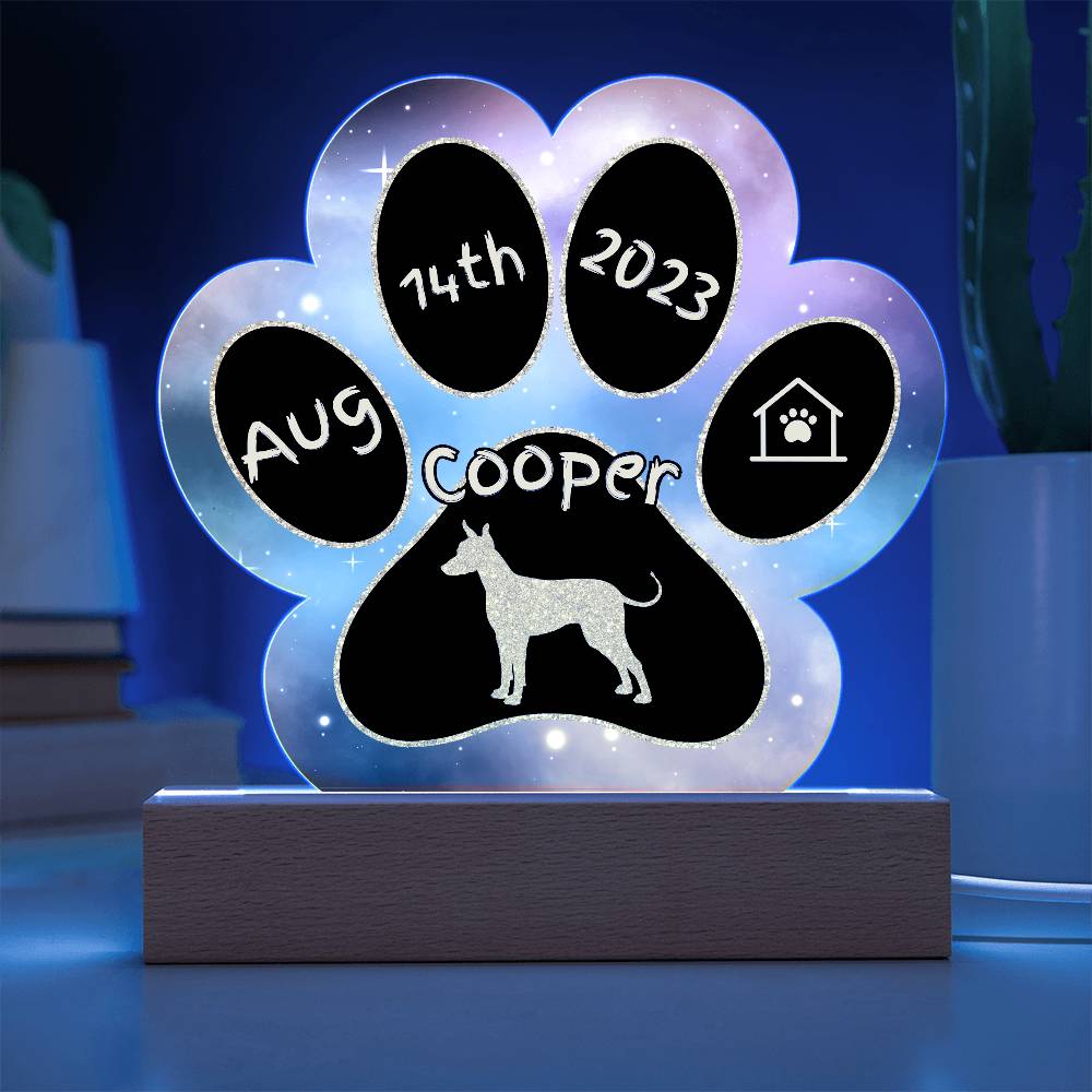 Xoloitzcuintli personalized Gotcha Day acrylic dog plaque - 7" paw print gift