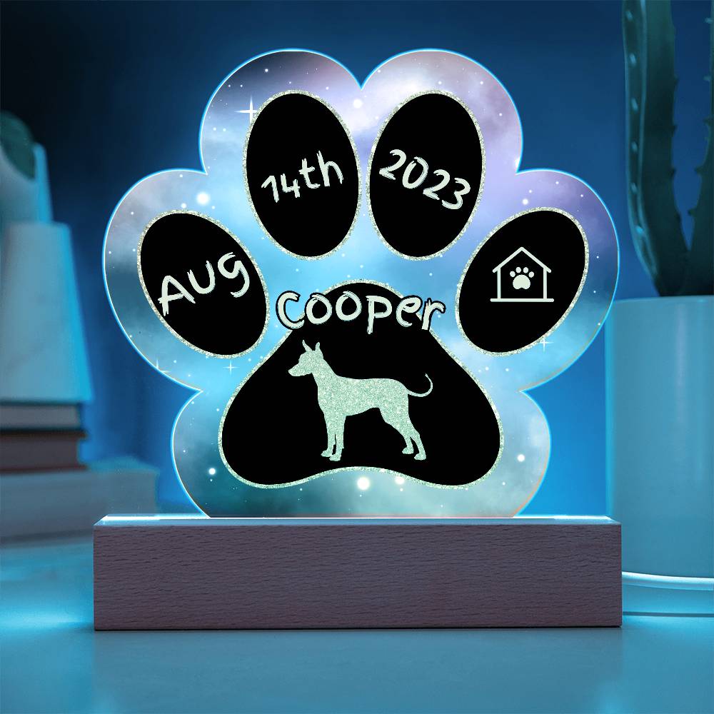 Xoloitzcuintli personalized Gotcha Day acrylic dog plaque - 7" paw print gift