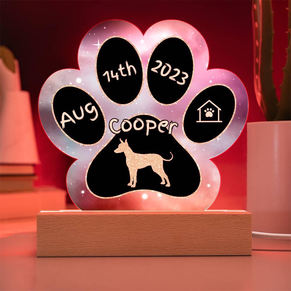 Xoloitzcuintli personalized Gotcha Day acrylic dog plaque - 7" paw print gift