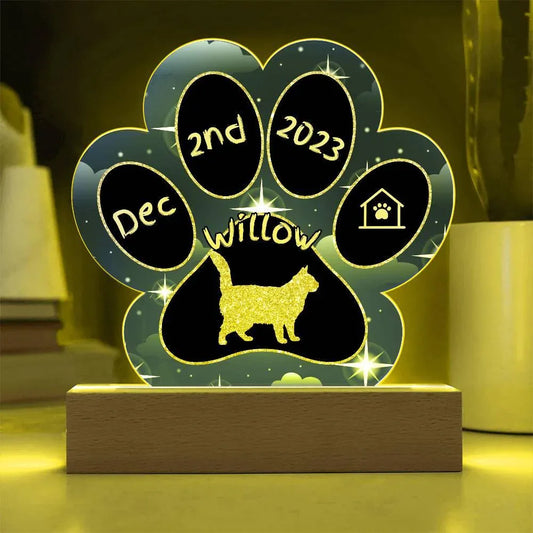 Shop our york chocolate personalized cat gotcha day acrylic paw print plaque featuring the Battery Powered LED Base style option from MySisterIsASurvivor.