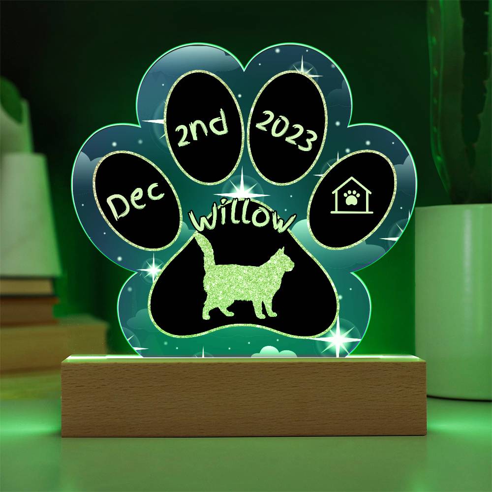 York Chocolate Cat Gotcha Day Plaque - Personalized 7" LED Acrylic Paw Print Adoption Gift