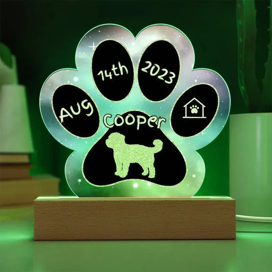 Shop our yorkie poo personalized dog gotcha day acrylic paw print plaque featuring the Battery Powered LED Base style option from MySisterIsASurvivor.