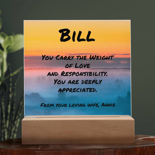 Mental health acrylic plaque with “You Carry the Weight,” custom support gift for dads or partners.