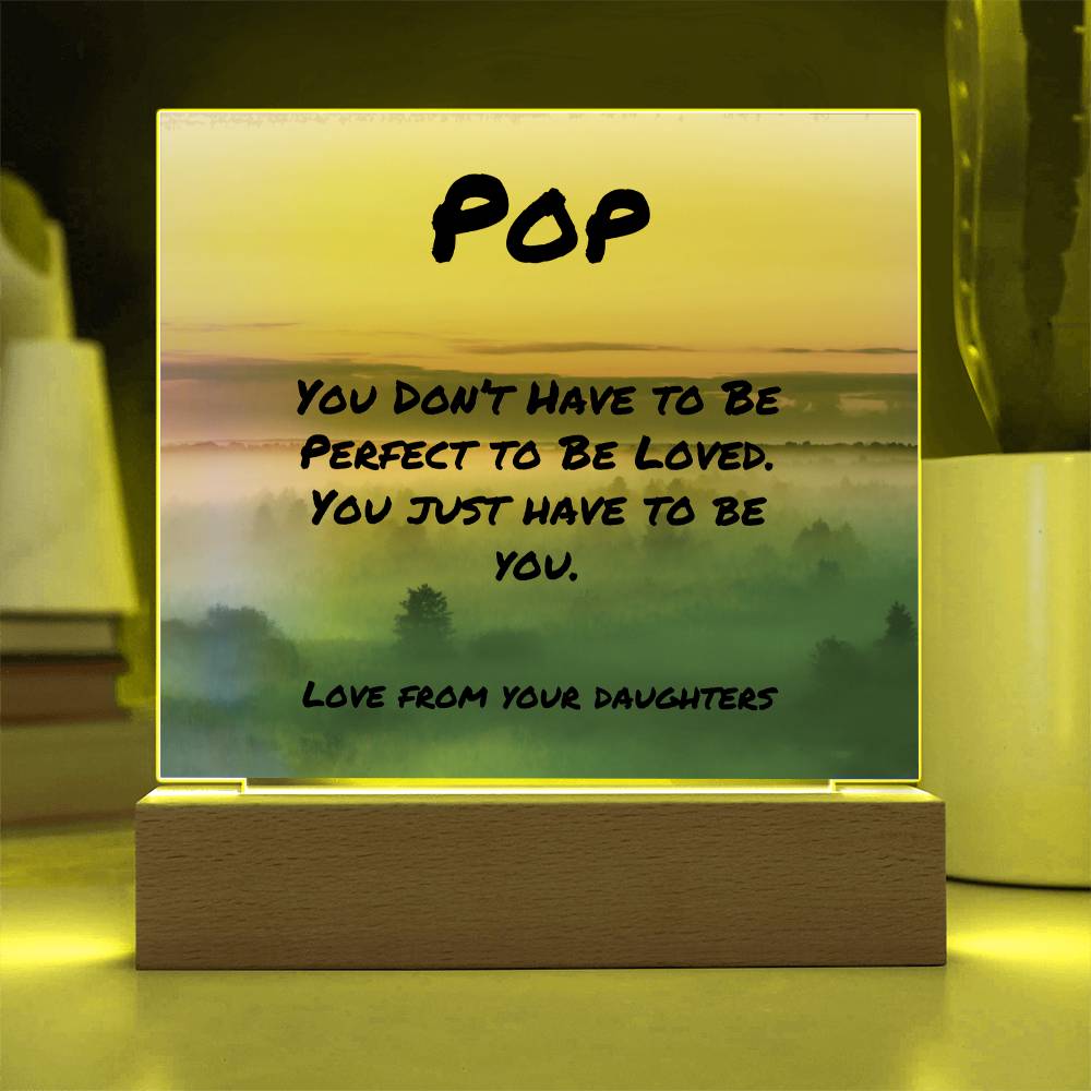 Motivational plaque with “You Don’t Have to Be Perfect,” LED optional acrylic sign for dad mental health support.