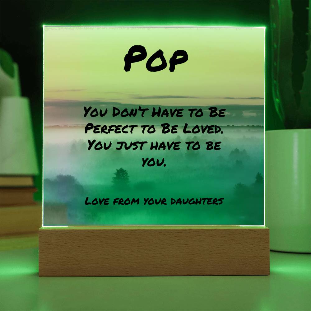 Motivational plaque with “You Don’t Have to Be Perfect,” LED optional acrylic sign for dad mental health support.