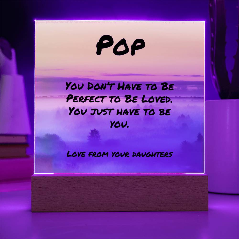Motivational plaque with “You Don’t Have to Be Perfect,” LED optional acrylic sign for dad mental health support.