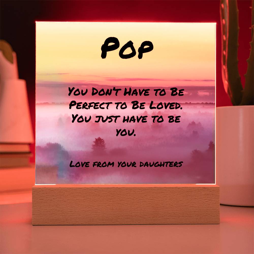 Motivational plaque with “You Don’t Have to Be Perfect,” LED optional acrylic sign for dad mental health support.
