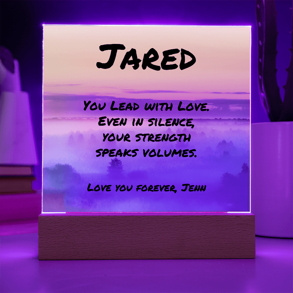 Personalized plaque reading “You Lead With Love,” fatherhood tribute with emotional and mental health focus.