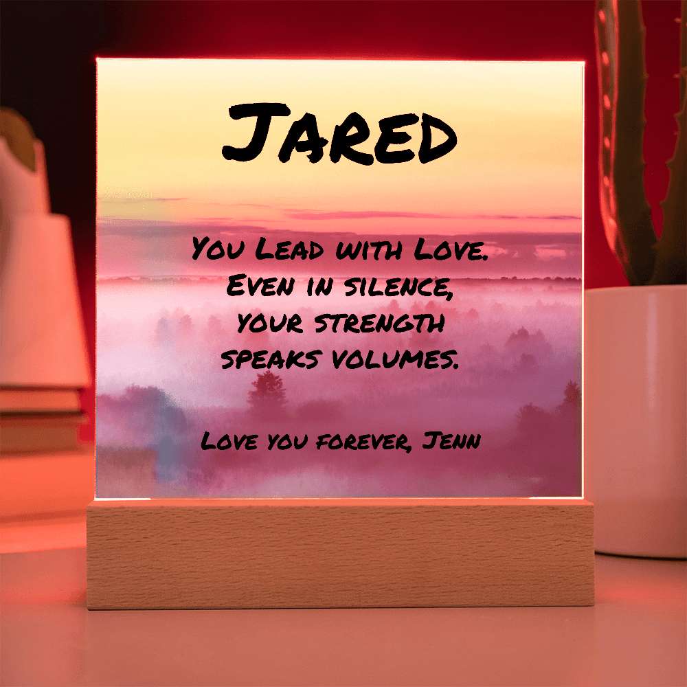 Personalized plaque reading “You Lead With Love,” fatherhood tribute with emotional and mental health focus.