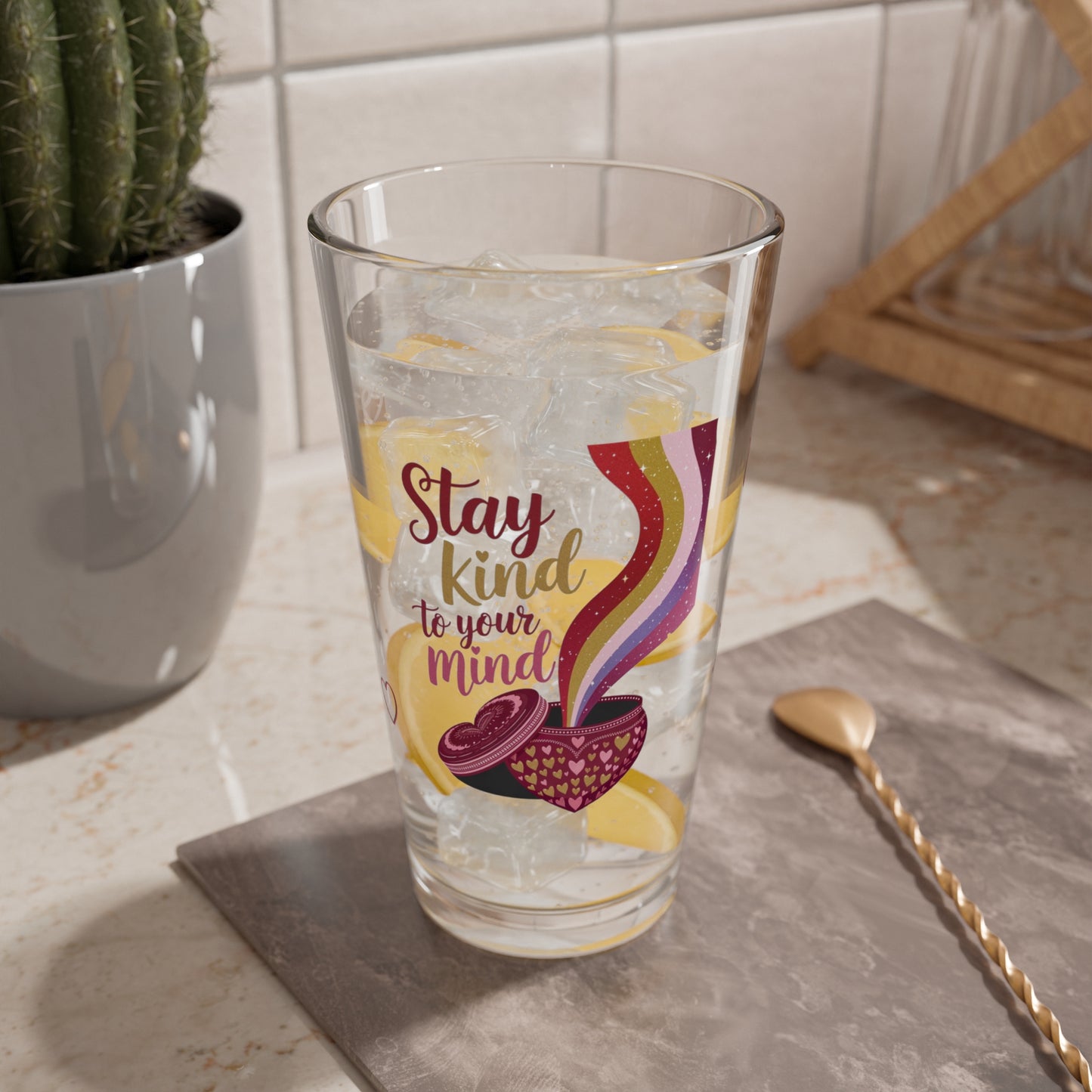 Stay Kind To Your Mind: Personalized Valentine's Day Affirmation Pint Glass – Valentine's Day Self-Care Gift, Mindful Positivity Drinkware