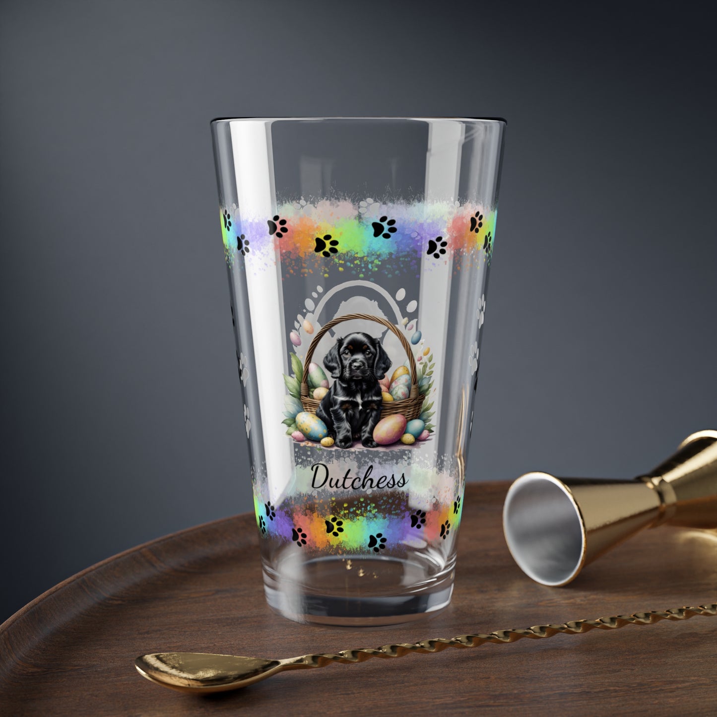 Cocker Spaniel (Black) Personalized Easter Puppy 16oz Pint Glass - Custom Dog Design, Mental Health Gift, Easter Décor, and Festive Celebrations